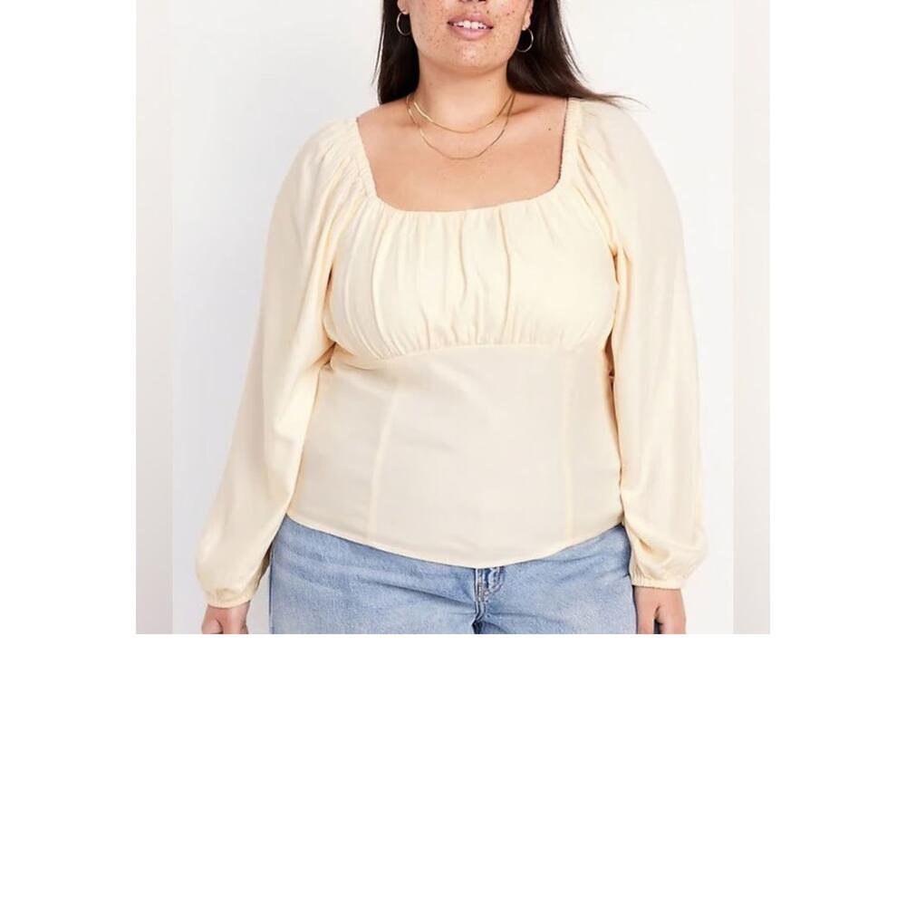 Old Navy women’s Cream Square Neck Smocked Long Sleeve Blouse Size XL‎ Top
